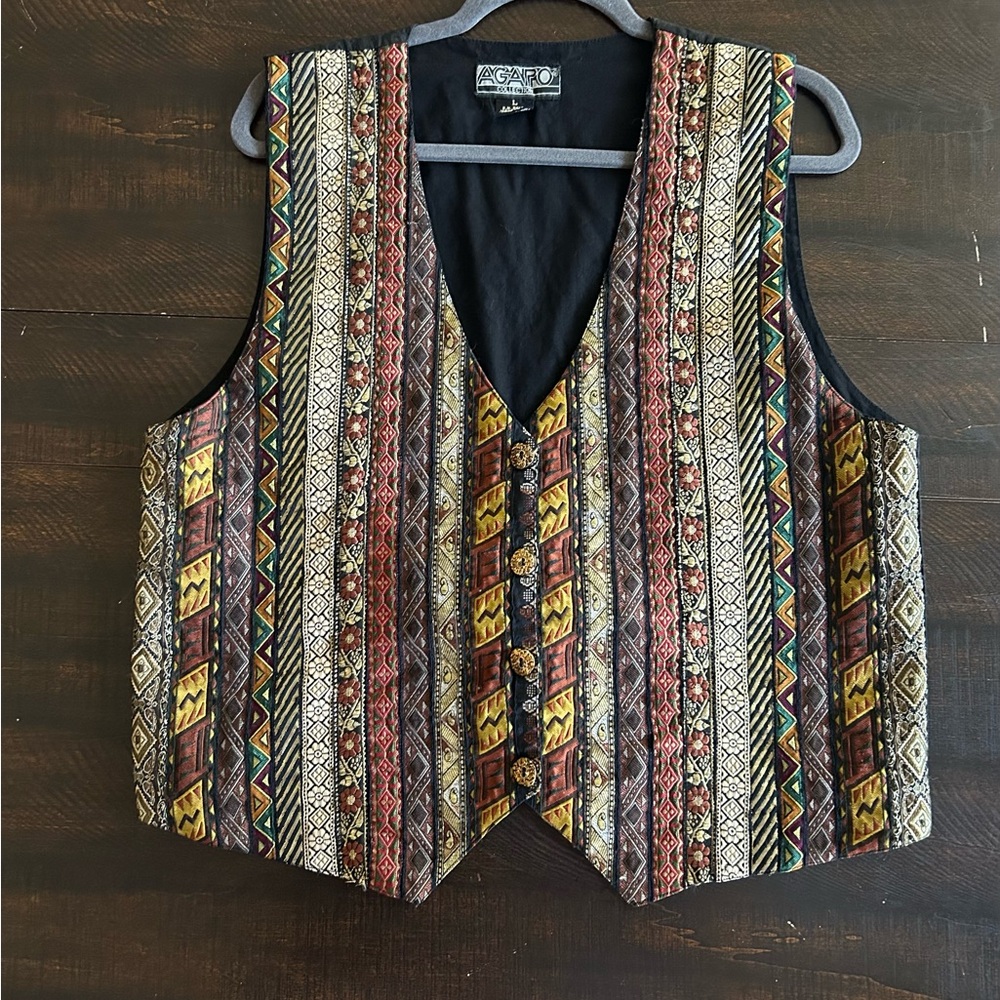 Vintage AGAPO Collection multi-pattern striped ve… - image 1